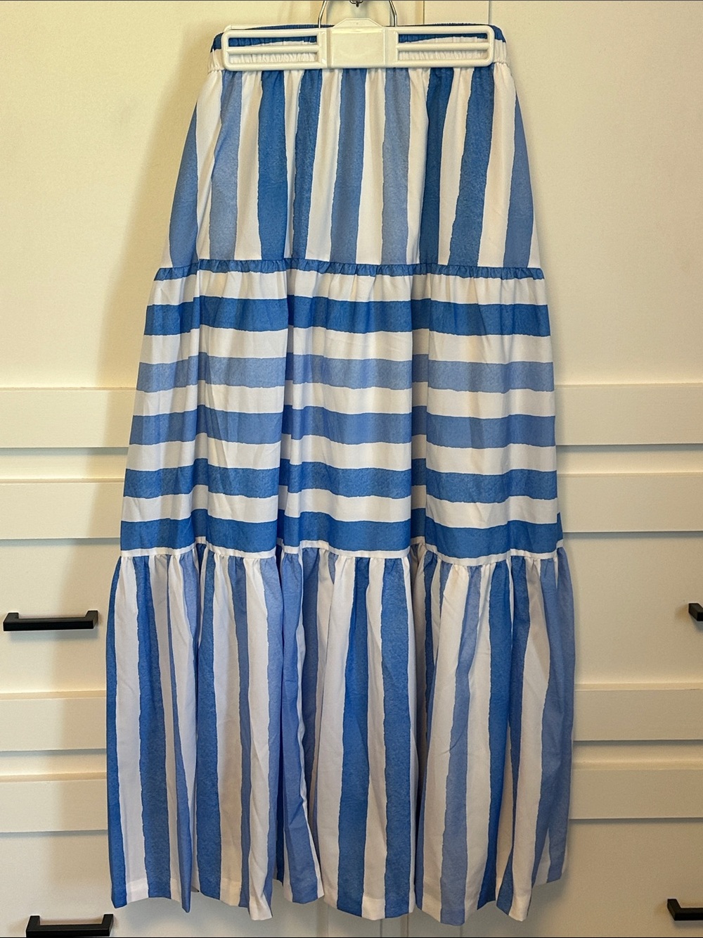Vineyard Vines Blue and White Striped Tiered Maxi Skirt